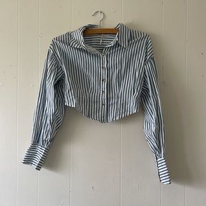 Free People Ophelia Corset Striped Button Down Crop Top XS Extra Small